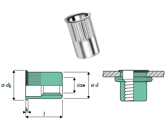 Q-Nut Blindnietmutter Aluminium kleiner SK M5 offen