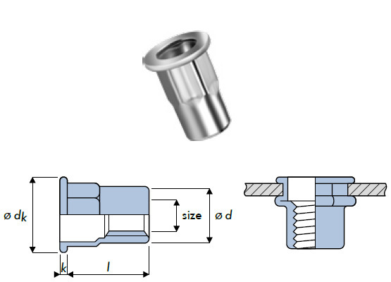 Q-Nut Blindnietmutter Edelstahl A2 Teilsechskant FK M8 offen