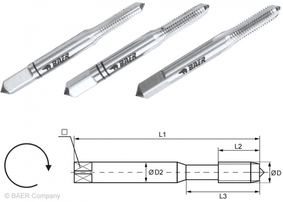 HSSG Handgewindebohrer 3-tlg. Satz UNC No. 12 x 24